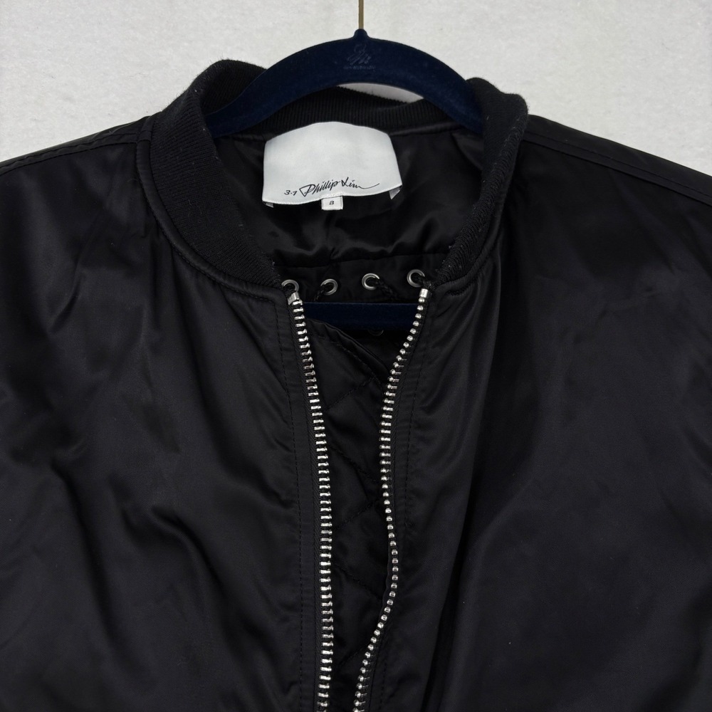 3.1 Phillip Lim Lace Up Back Bomber Jacket Size 8 Black Edgy Designer Zip Up - Picture 4 of 15